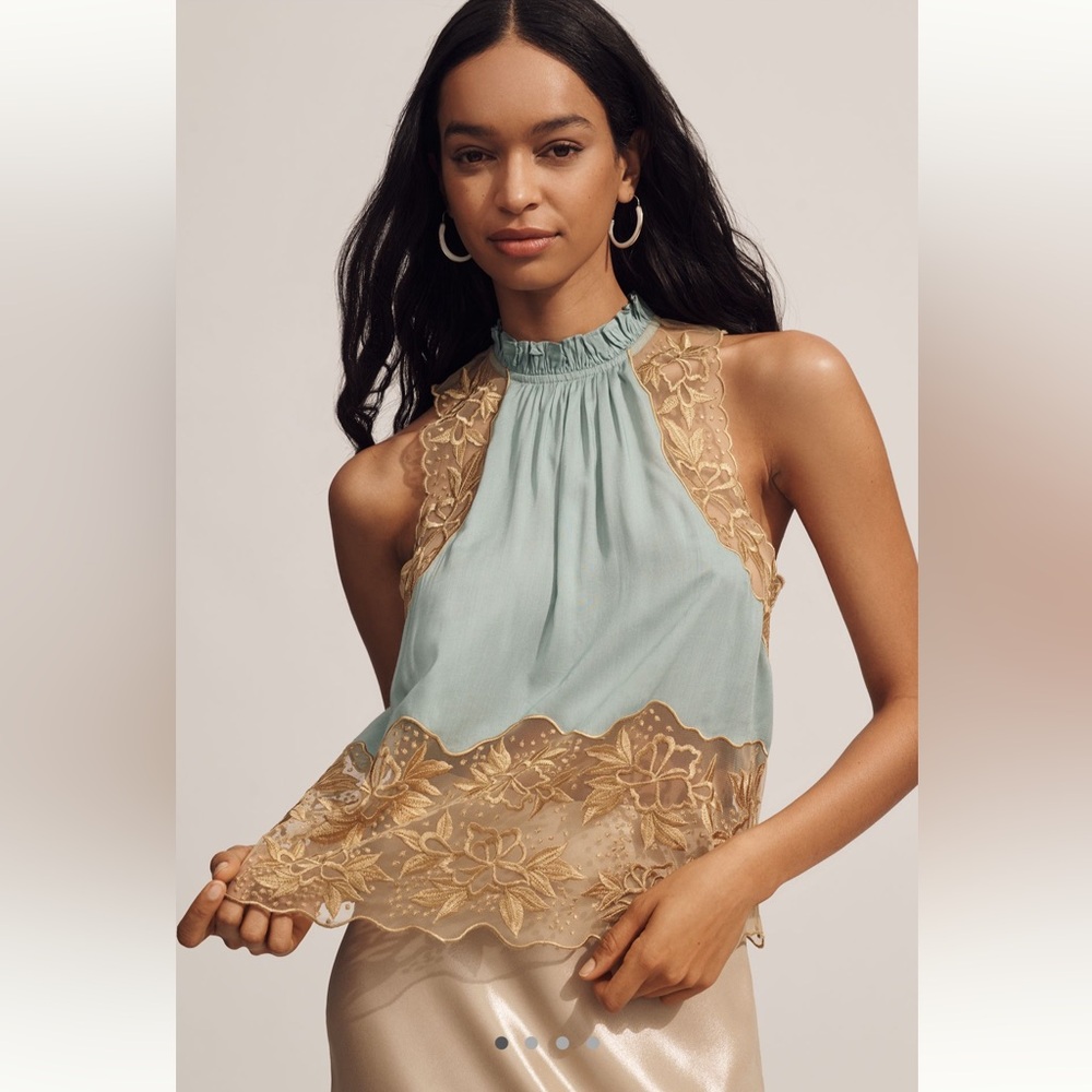 Let Me Be by Anthropologie High-Neck Sleeveless Lace Blouse -Size M
